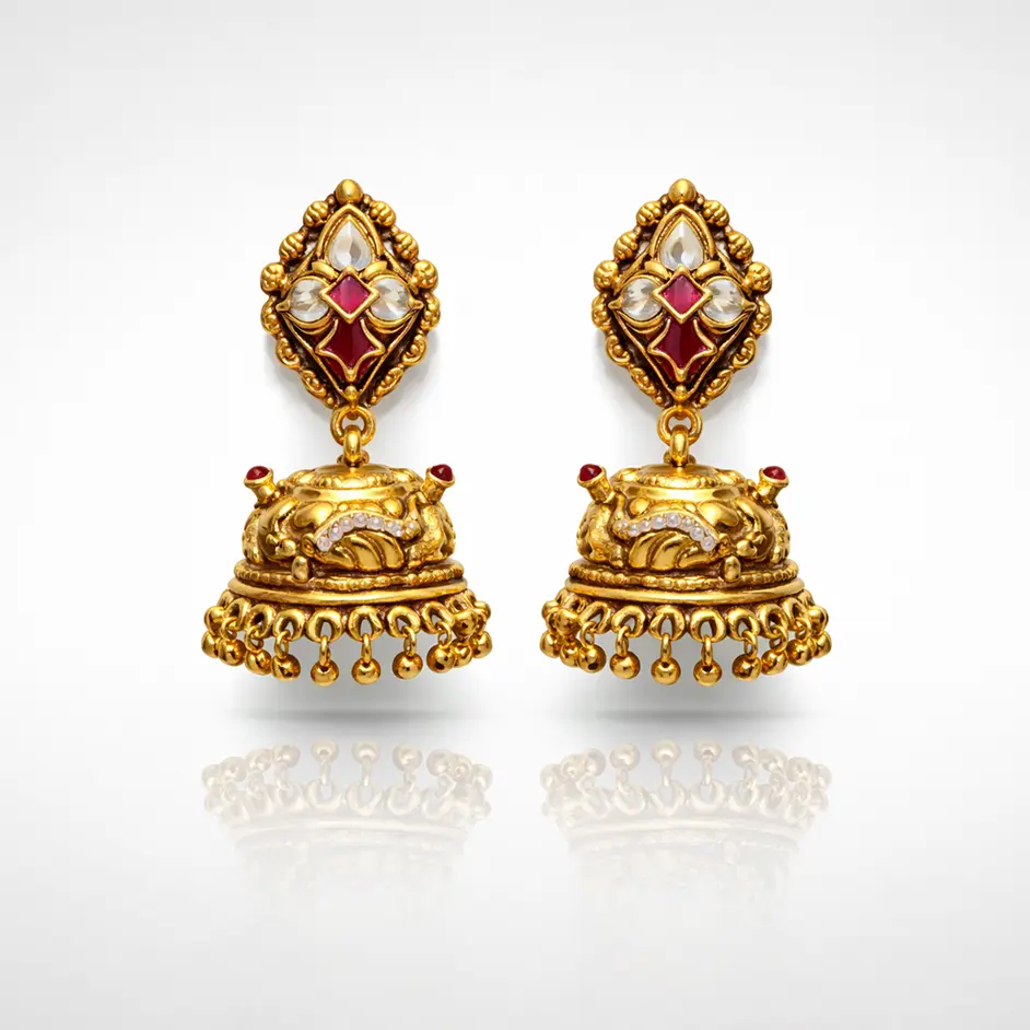 Heritage Ruby Polki Nakshi Jhumkas
