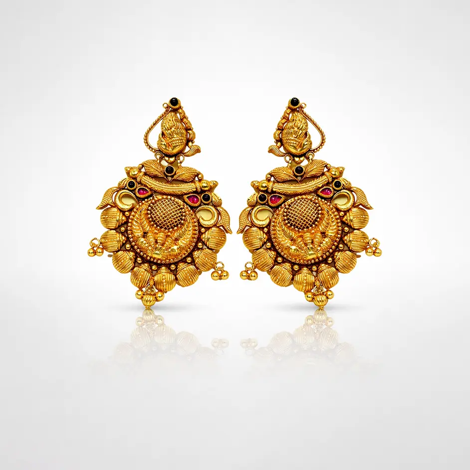 Antique Gold Peacock Chandbali Earrings
