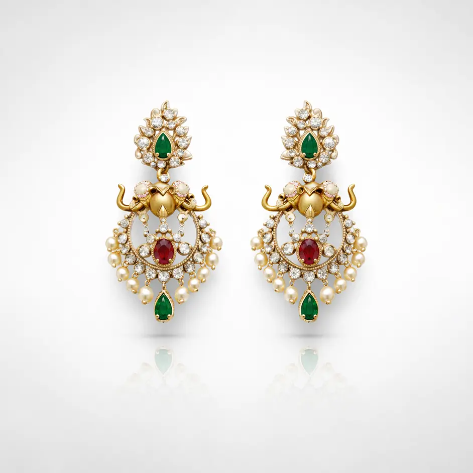 Royal Elephant Motif Chandbali Earrings