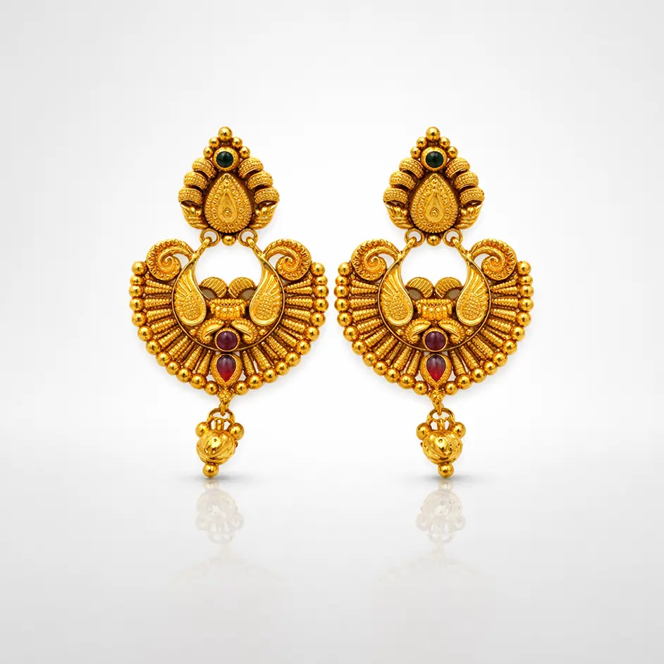 Traditional Peacock Gold-Tone Antique Earrings